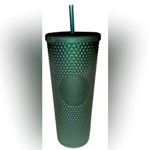 Starbucks Dark Green 24-oz tumbler with faceted sides and lid